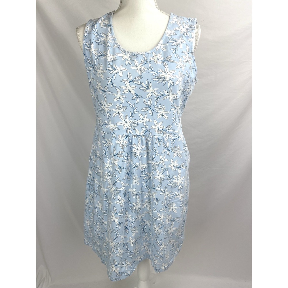 Lands'‎ End Dress Medium 10-12 Blue White Floral Sleevless Tank Cotton Pockets